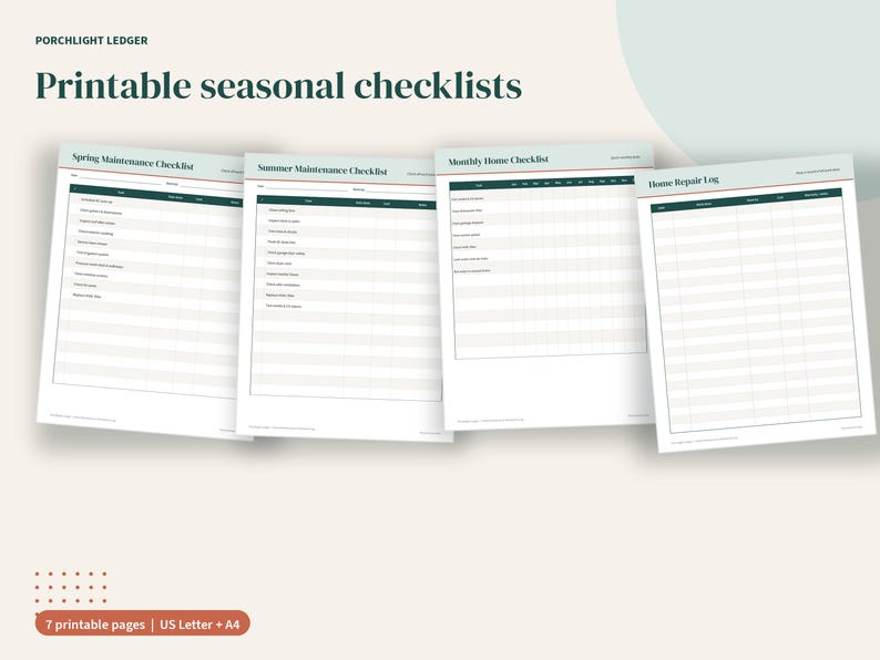 Home Maintenance Schedule Spreadsheet, Seasonal Checklist and Repair Log, Google Sheets, Excel, Printable PDF image 5