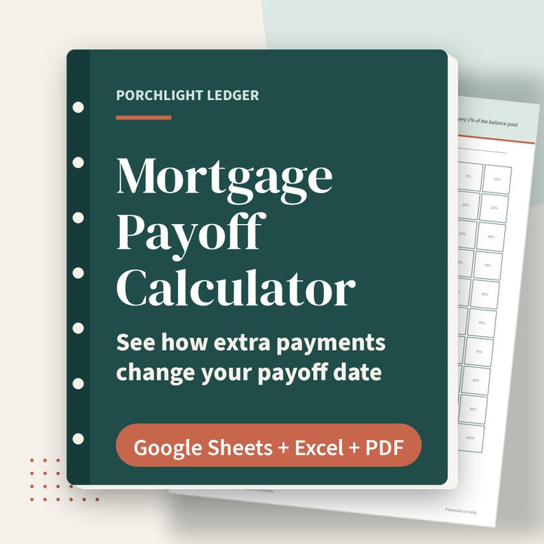 Mortgage Payoff Calculator Spreadsheet, Extra Payment Amortization Schedule, Google Sheets, Excel, Printable PDF image 1