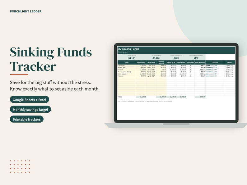 Sinking Funds Tracker Spreadsheet, Savings Goal Planner, Google Sheets, Excel, Printable PDF image 2