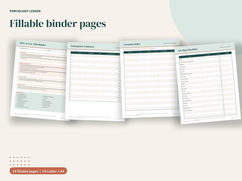 Family Emergency Binder, Important Information Organizer, Household Contacts, Medical, Accounts and Bills, Fillable PDF, Spreadsheet image 5
