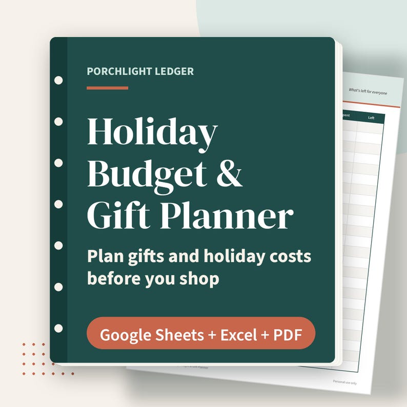 Budget- und Geschenkplaner für die Feiertage (Tabellenkalkulation), Weihnachtseinkaufs-Tracker, Google Sheets, Excel, druckbare PDF-Datei Bild 1