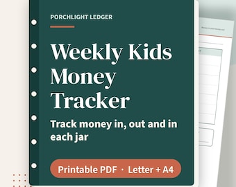 Planificador semanal de dinero para niños, página de huchas y tabla mensual de dinero para niños de 6 a 9 años, registro de paga infantil, PDF imprimible