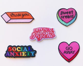 Girl embroidered sew iron on patches // Blush pink Heartbreaker Self love Positivity Cute Sweet girly patches DIY jeans jacket backpack