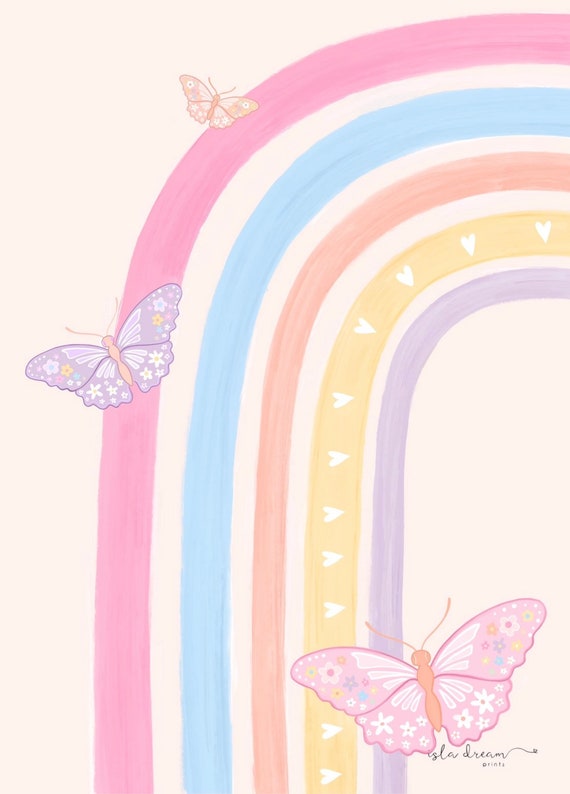 Pastel Butterfly Rainbow Print Playroom Art - Etsy