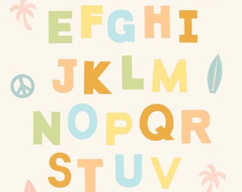 Fun Rainbow Beach ABC Alphabet Kunstdruck- Kinderspielzimmer Jungen Dekor