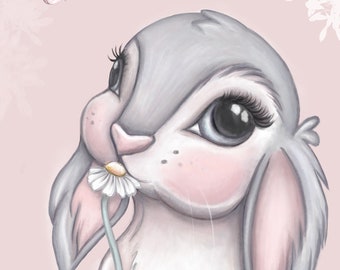 FREYA the bunny. Pink background. Cute nursery Art Print