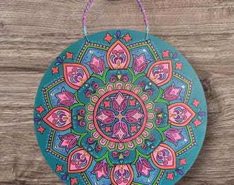 Original Mandala Wandkunst - 30 cm rundes handbemaltes Holz – Boho Chakra Dekor