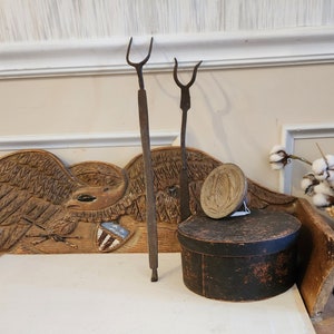 Two Antique Wrought Iron Kitchen 2 Prong Forks Primitive Antique