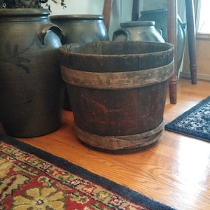 Staved Finger Lap Wood Bucket 1800s Primitive Antique