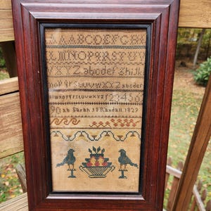 アンティークサンプラー 1829年製 2 Crows Primitive Antique