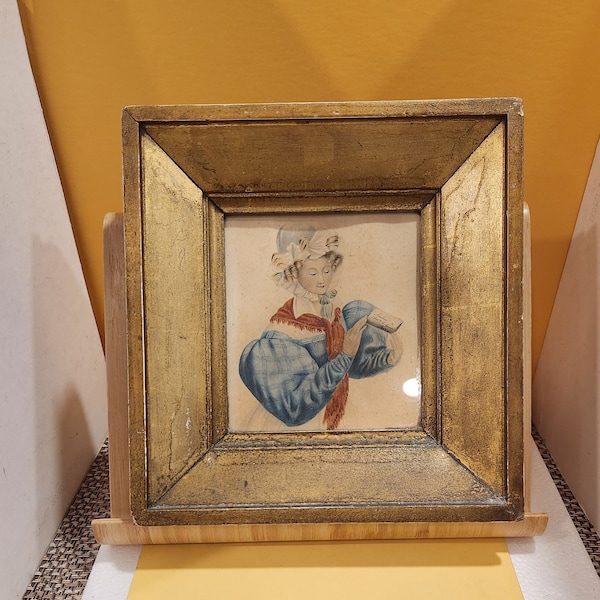 Small Antique Watercolor of a Women 1830 Primitive Antique