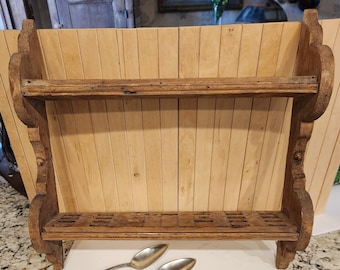 1700's Antique Pine Wood Scalloped Shelf and Spoon Rack Primitive Antique