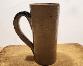Early Antique Cobalt Decorated Tall Thin Stoneware Mug Primitive Antique