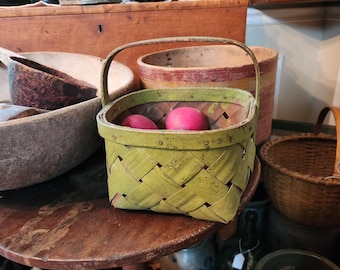 Old Sage Green Painted Apple Berry Basket Primitive