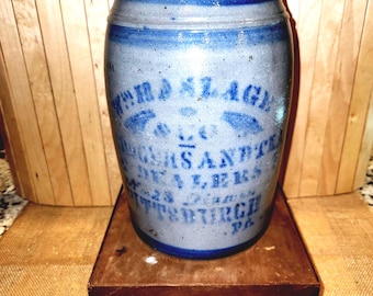 Jarra de gres antigua de Wm Haslage and Co., Pensilvania, estilo primitivo.