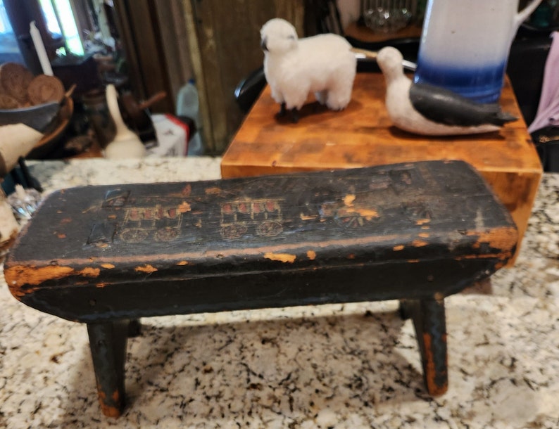 Early Folk Art Circus Painted Cricket Bench Stool Primitive Antique - Etsy