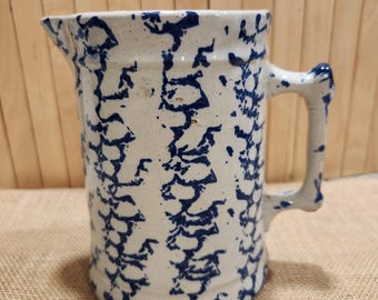 ビンテージ　ポタリー Vintage Blue Stripe Farmhouse Stoneware Pottery Pitcher Vase - Etsy