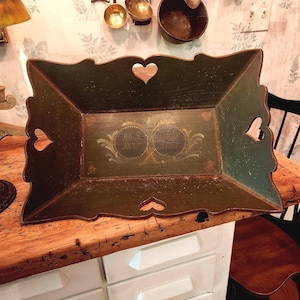 Antique Early Painted Apple Tray with Hearts Dated 1793 Primitive Antique
