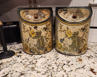 Two Tin Country Store Canisters Primitive Antique