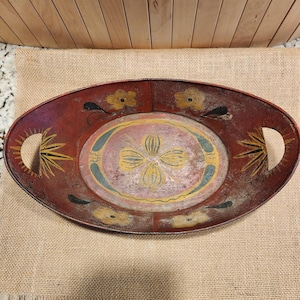 Painted Antique Toleware Breadbasket Tray Tin Ware Primitive Antique