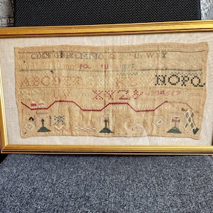 Antique Long Sampler With Bold Design Primitive Antique