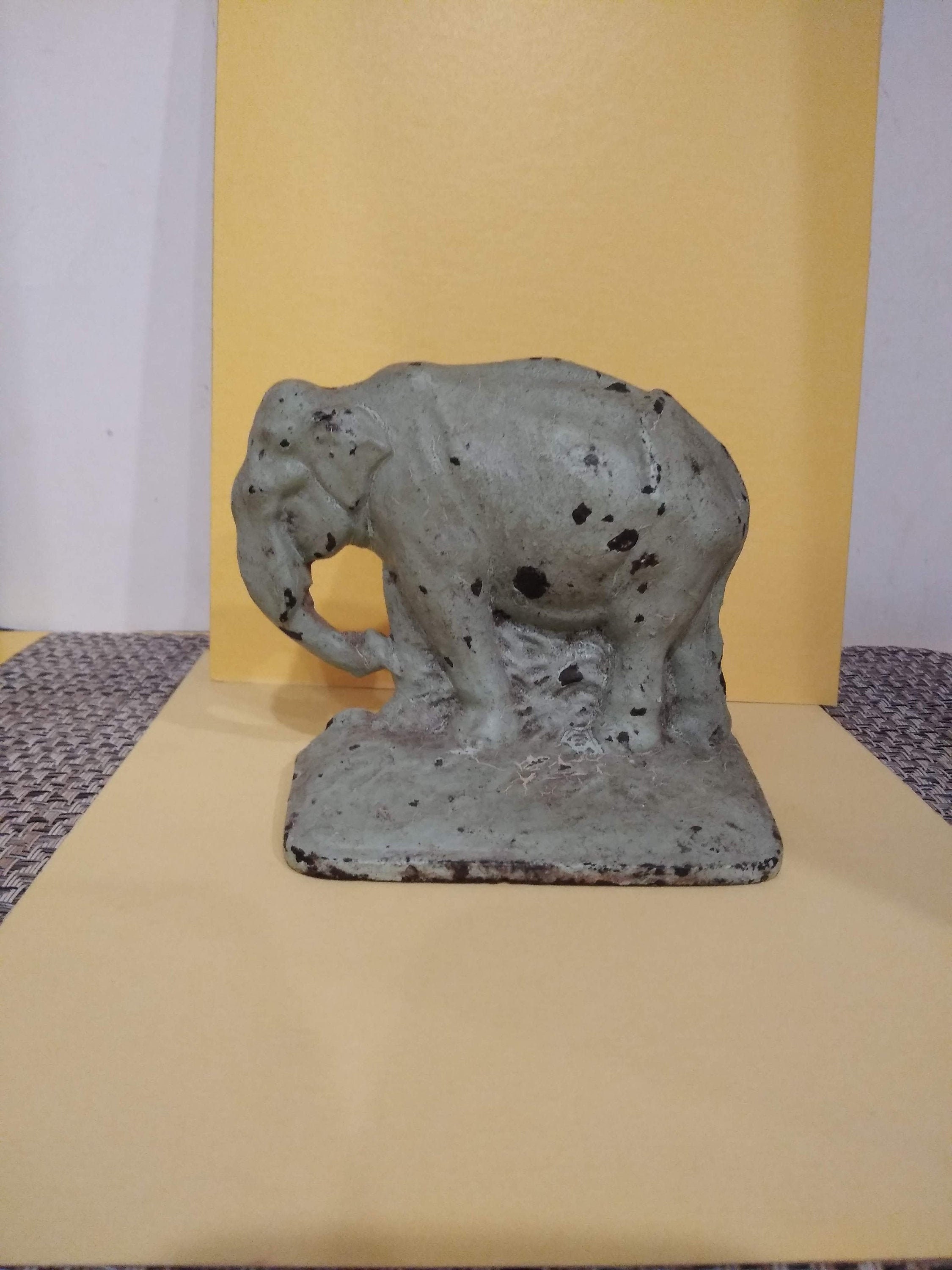 Cast Iron Elephant Door Stop Bookend Original Sage Green Paint Etsy UK