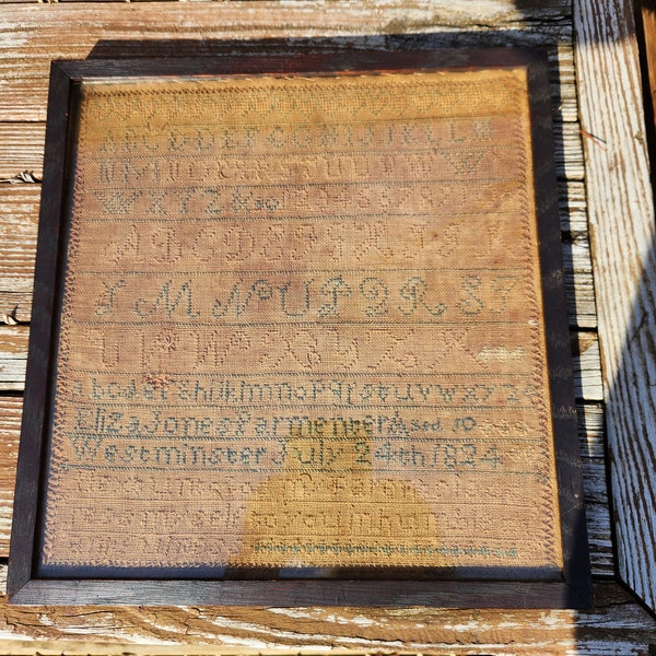 Small Antique Sampler Dated 1824 Signed Westminster Location Primitive Antique