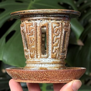 Micro Mini Ceramic Orchid Planter: Beige Gold Zig Zag Motif