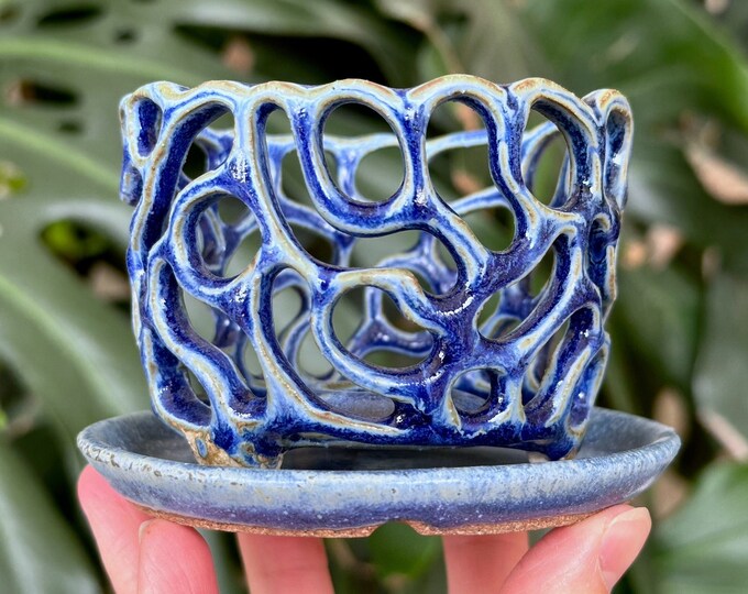 Small Blue Mini Orchid Planter Pot With Holes and Optional Saucer Etsy