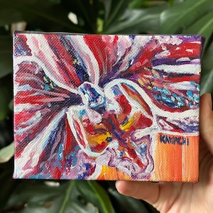 Original Mini 4 &quot;x 5&quot; acrylique toile tendue Phalaenopsis orchidée peinture