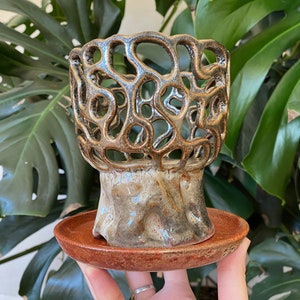Metallic Gold Grey Pedestal Orchid Planter Pot with Holes and Optional Saucer