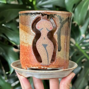 Woman Body Black Brown Beige Gold Orange Orchid Planter Pot with Holes and Optional Saucer