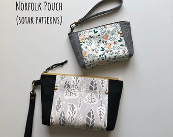 Norfolk Pouch, sewing pattern in two sizes, pdf pattern, instant download, zipper bag, wristlet, sotak patterns, sew, make up bag, clutch