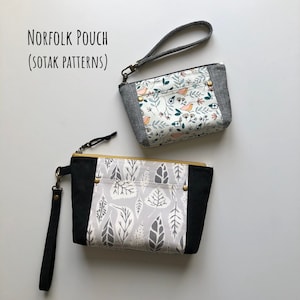Norfolk Pouch, sewing pattern in two sizes, pdf pattern, instant download, zipper bag, wristlet, sotak patterns, sew, make up bag, clutch