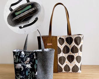 Cumbria Tote Bag Sewing Pattern + video: Two Sizes, Unique Zipper Pocket Divider (PDF Pattern)