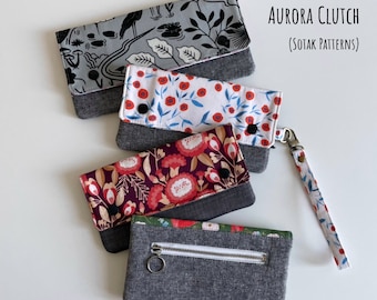 sewing pattern, Aurora Clutch , two sizes, pdf instand download, wallet, wristlet, sotak patterns, sew, pouch, diy, removable wrist strap