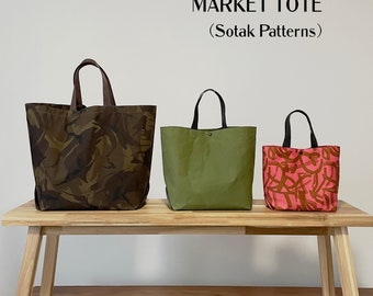 Market Tote, THREE SIZES, pdf sewing pattern + video tutorial, bag pattern, instant download, sotak handmade, bag, shopping bag, shopper