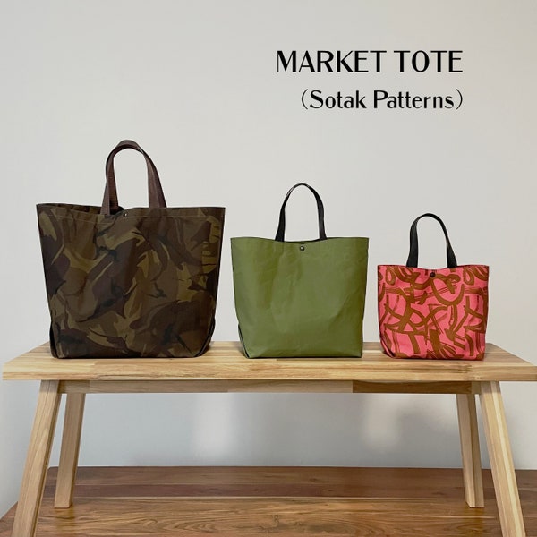 Market Tote, THREE SIZES, pdf sewing pattern + video tutorial, bag pattern, instant download, sotak handmade, bag, shopping bag, shopper