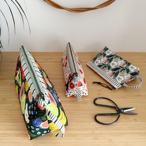 Patron PDF de la pochette Olivia + vidéo : trousse de toilette zippée avec poignée (3 tailles)