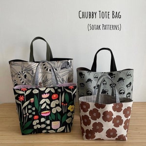 Chubby Tote Bag, CUATRO tamaños + vídeo, patrón de costura pdf, patrón de bolso, descarga instantánea, patrones sotak, sotak hecho a mano, bolsa de regalo, bolso tote