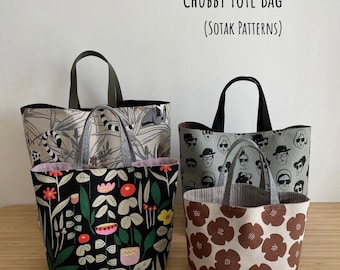 Sac fourre-tout joufflu, QUATRE tailles + vidéo, patron de couture pdf, patron de sac, téléchargement immédiat, patrons sotak, sotak fait main, sac cadeau, sac fourre-tout