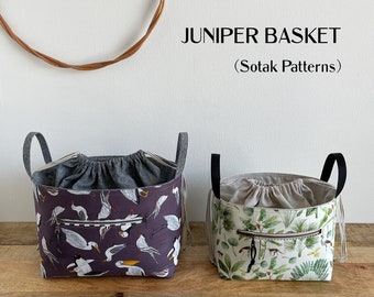 Juniper Basket Sewing Pattern + video, Two Sizes: Drawstring Closure, Project Bin (PDF Pattern)