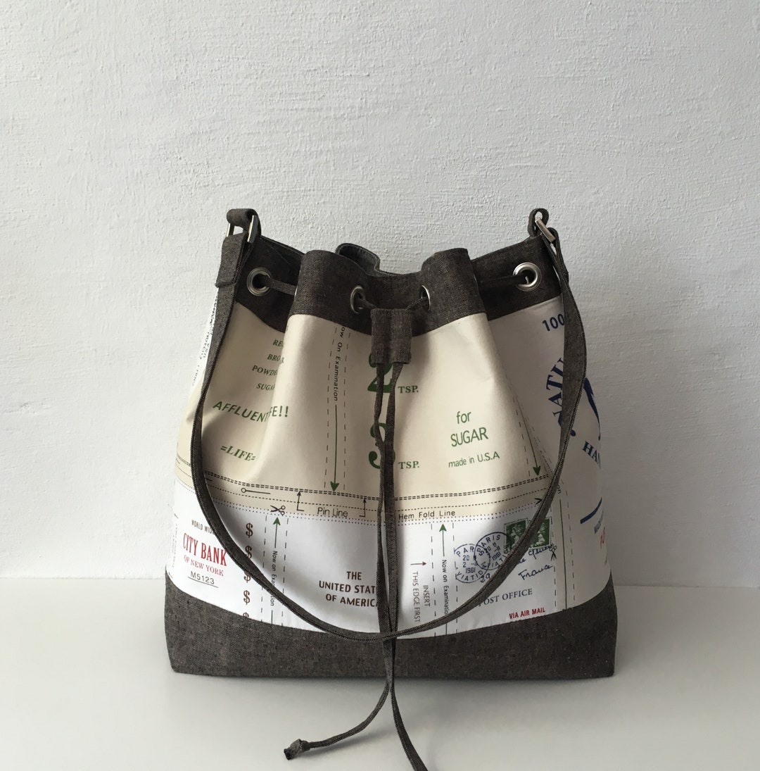 Laura Drawstring Purse Sewing Pattern: Tote Bag With Zipper Pocket (PDF ...