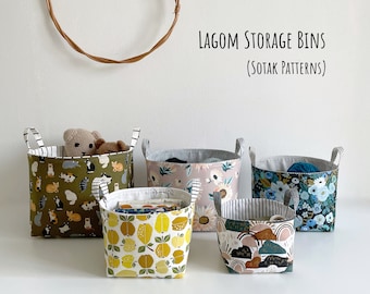 Lagom Storage Bins, five sizes!!! pdf sewing pattern, instant download, nesting baskets, fabric storage, sotak patterns, sotak handmade, diy