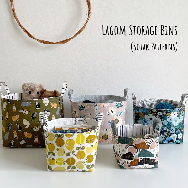 Lagom Storage Bins, five sizes!!! pdf sewing pattern, instant download, nesting baskets, fabric storage, sotak patterns, sotak handmade, diy