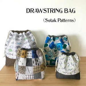 Kordelzugbeutel, Kordelzugbeutel, PDF Schnittmuster + Video, Sofort-Download, vier Größen, drei Stile, Tasche, Projekttasche, Stricken, Sotak-Muster, DIY, nähen