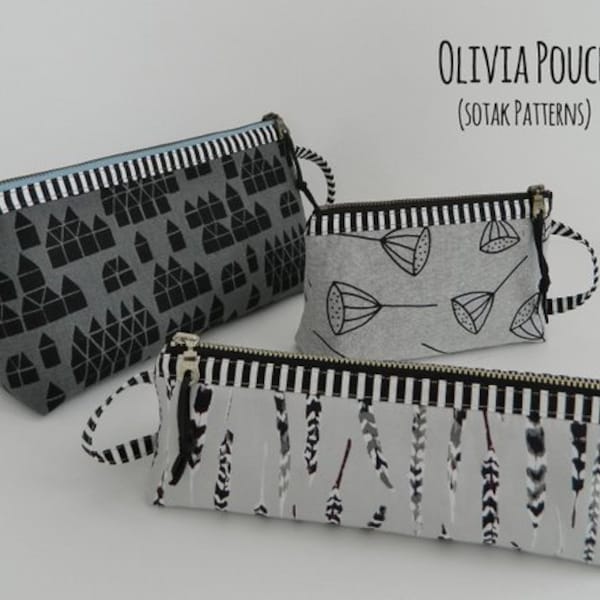 Olivia Pouch, pdf pattern, zipper pouch in three sizes, instant download, three sizes, dopp kit, toiletry bag, make up, pencil, bag, diy