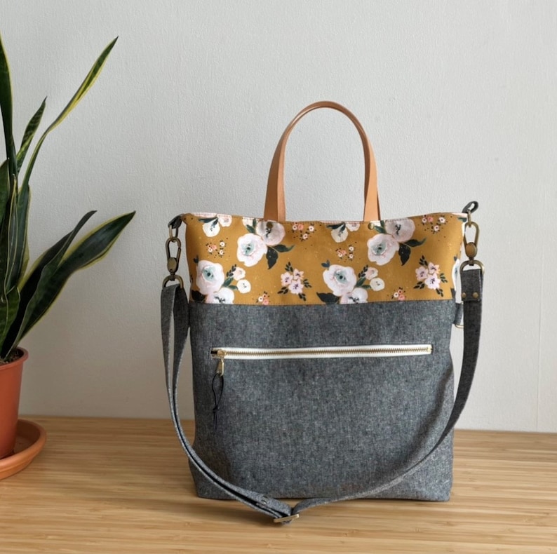 Megan Foldover Tote, PDF sewing pattern, instant download, purse, tote bag, bag, zipper pocket, sotak patterns, removable strap, diy, sew image 1