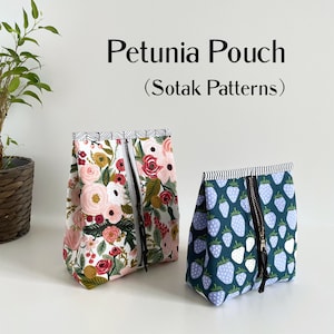 Petunia Pouch pdf pattern + video tutorial, sewing pattern, instant download, zipper pouch, unique, sotak patterns, diy, sewing, bag