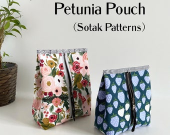 Petunia Pouch pdf pattern + video tutorial, sewing pattern, instant download, zipper pouch, unique, sotak patterns, diy, sewing, bag